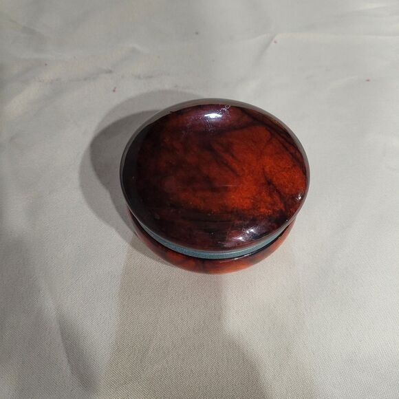 unbranded Jewelry - Genuine Red Alabaster Hand Carved Round Dresser Trinket Box, Made in Italy